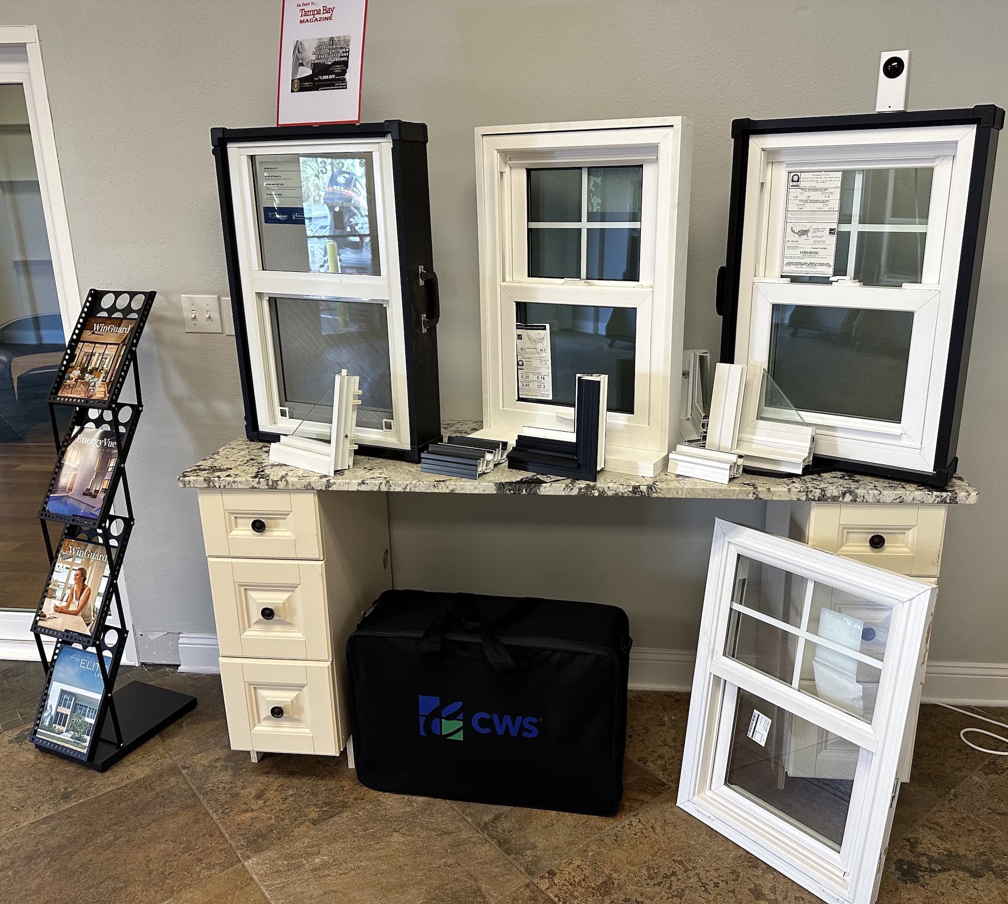 Impact window samples on display in the Storm Pro Tarpon Springs showroom