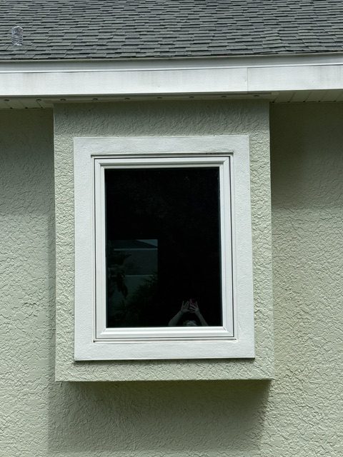 Picture impact window in a stucco wall