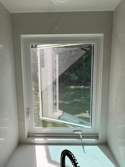 Casement impact window opened, interior view