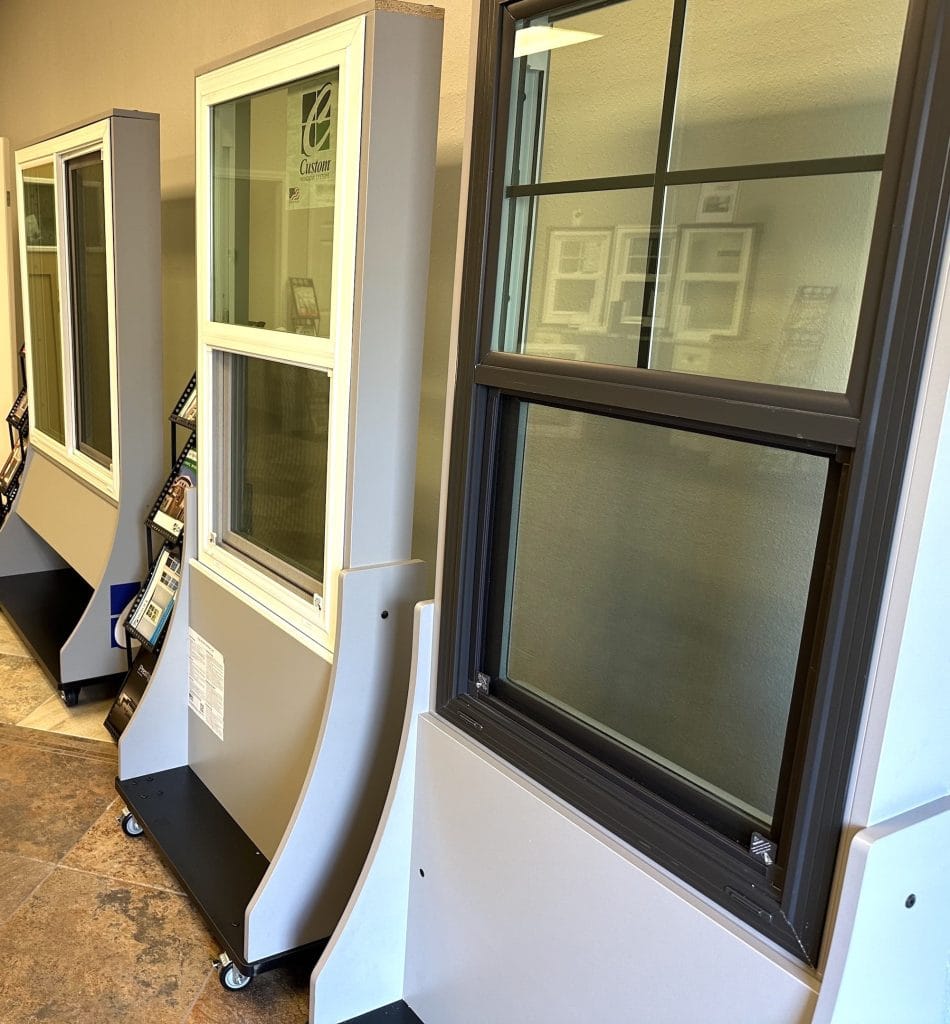Impact windows on display in the Storm Pro showroom for window replacement in Lee County