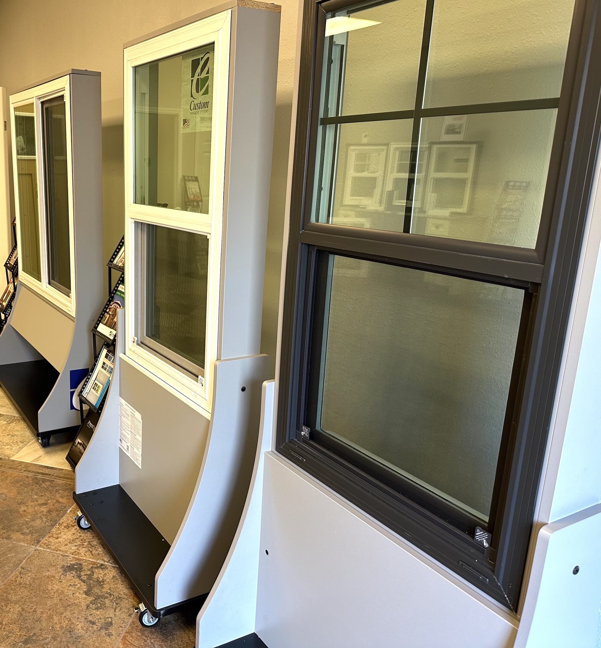 Dark frame impact windows on display in the Storm Pro Tarpon Springs showroom