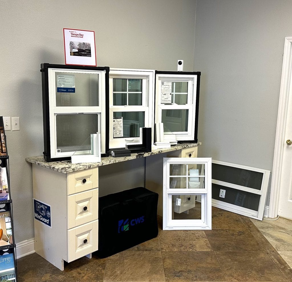 Single hung impact windows on display in the Storm Pro showroom