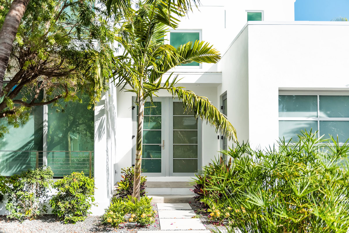white front door with glass