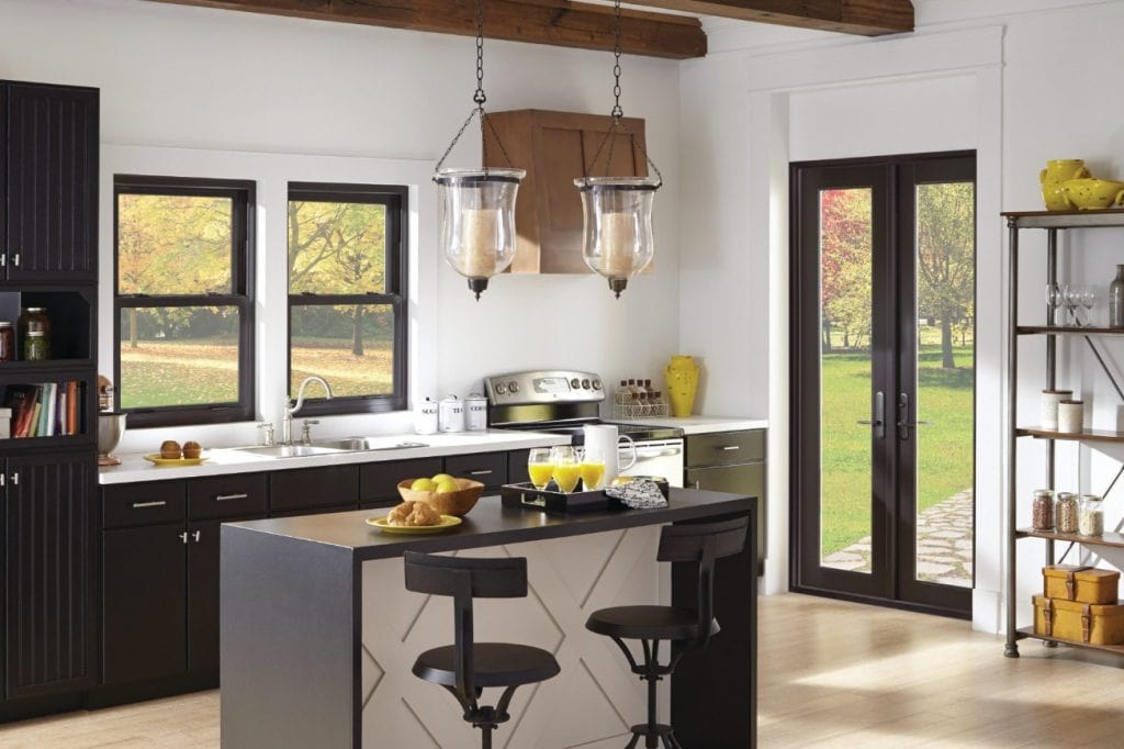 Kitchen with impact windows and French doors
