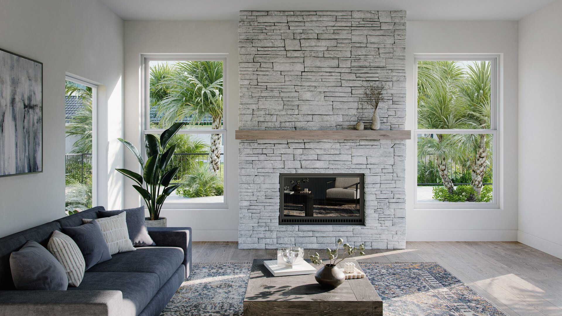 Living room with large impact windows