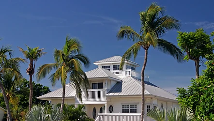 Florida home with palm trees under a clear blue sky